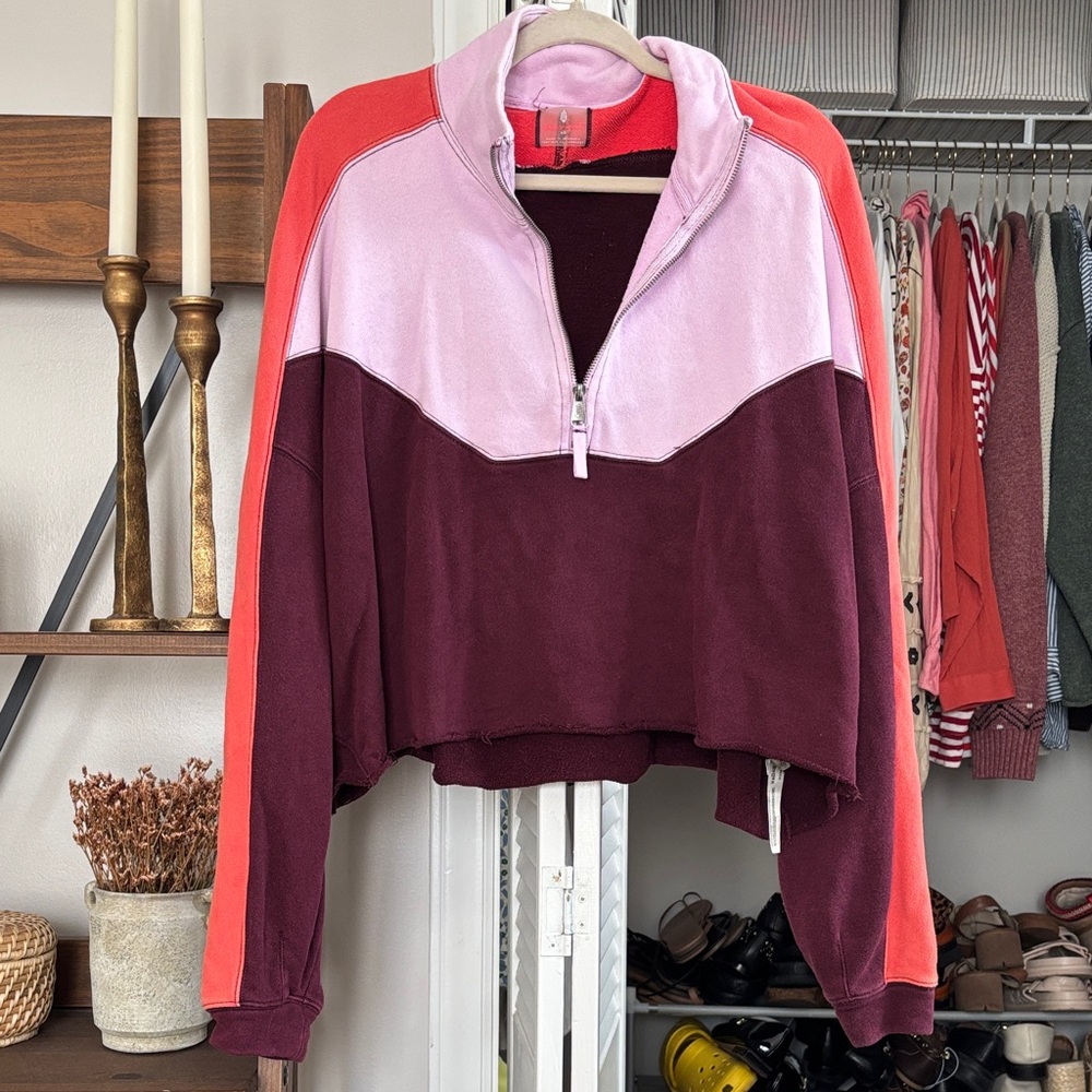 Free People Colorblock Quarter-Zip Pullover